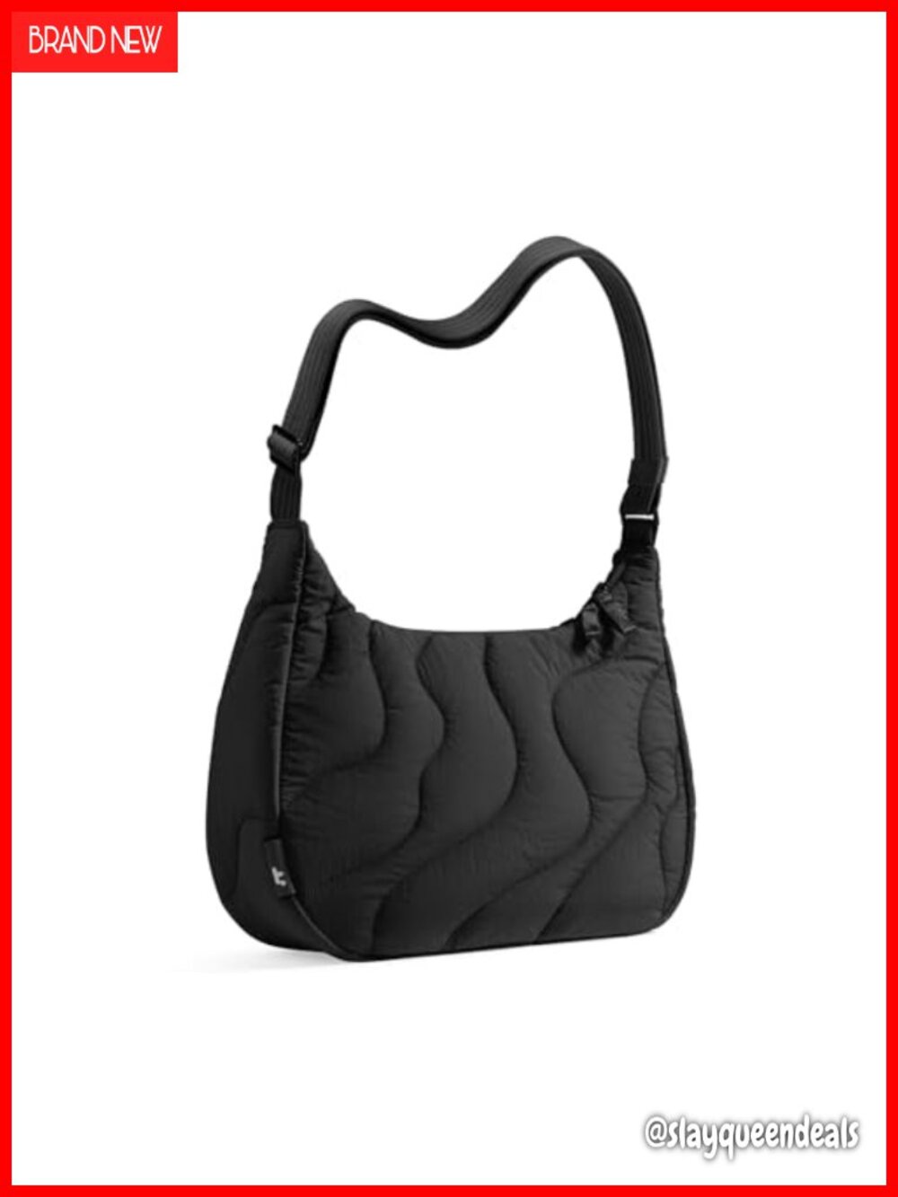 Nylon Quilted Crescent Crossbody Bag, Puffy Hobo Handbag with Multiple Pockets,